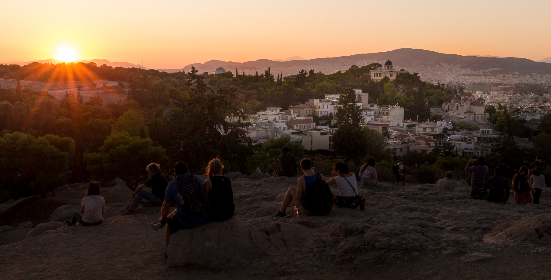 Coucher de soleil sur Athènes depuis l'Acropole